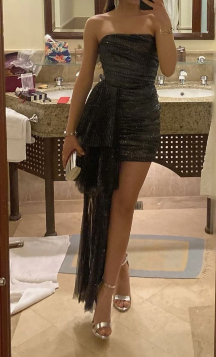 Shiny Strapless Tulle Sequin Sheath Short 7th Grade Homecoming Dress,Black Short Prom Dress SP3224