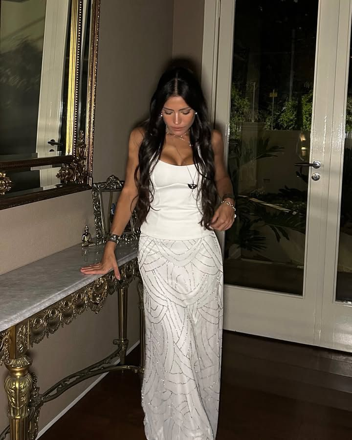 Stylish Spaghetti Straps White Satin Sequin Long Party Dress Wedding Guest Dress SP1001