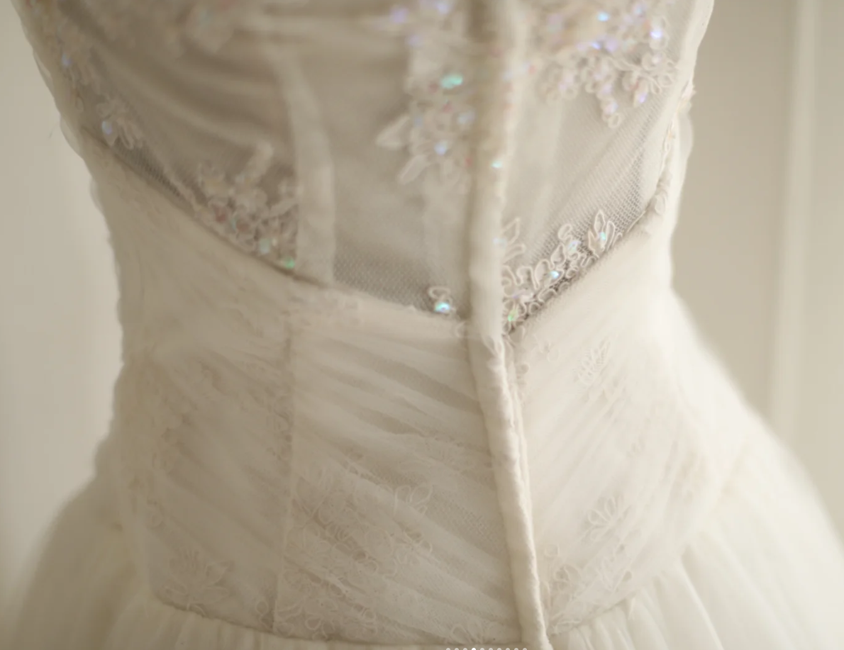 Classy Sweetheart Neck White Tulle Lace Appliques Mermaid Long Wedding Dress Bridal Dress SP1207