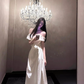 Glamorous Off The Shoulder White Satin Long Evening Dress Birthday Dress SP2024