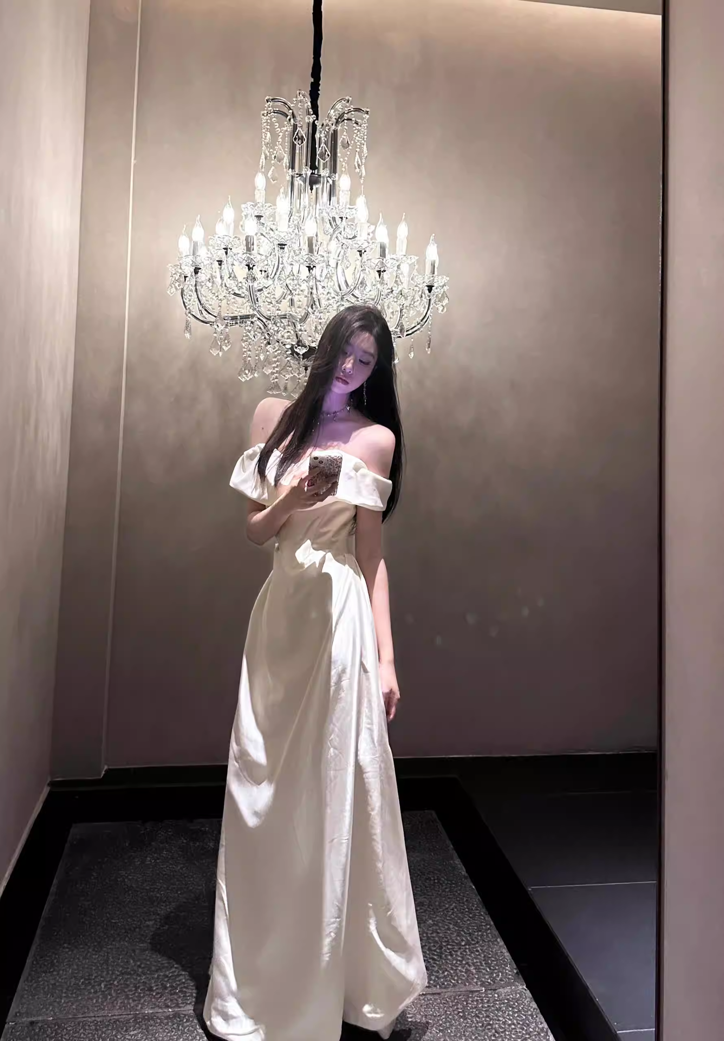 Glamorous Off The Shoulder White Satin Long Evening Dress Birthday Dress SP2024