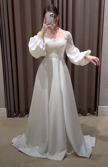 Charming White A-line Wedding Dress,White Bridal Dress Y5574