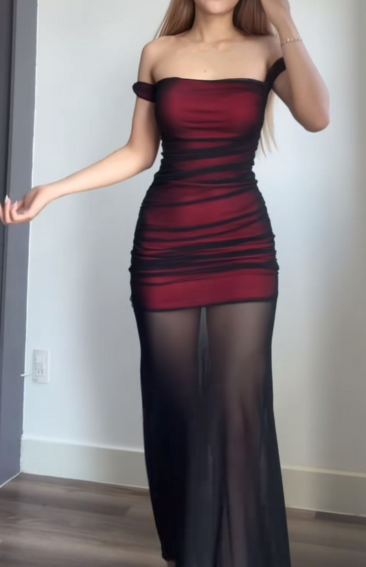 Vintage Off The Shoulder Burgundy Chiffon Mermaid Evening Dress Long Prom Dresses SP549