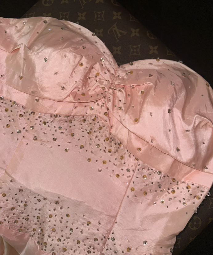 Classy Pink Strapless Satin Beaded Pleated Mermaid Long Party Dress Birthday Prom Gown SP953