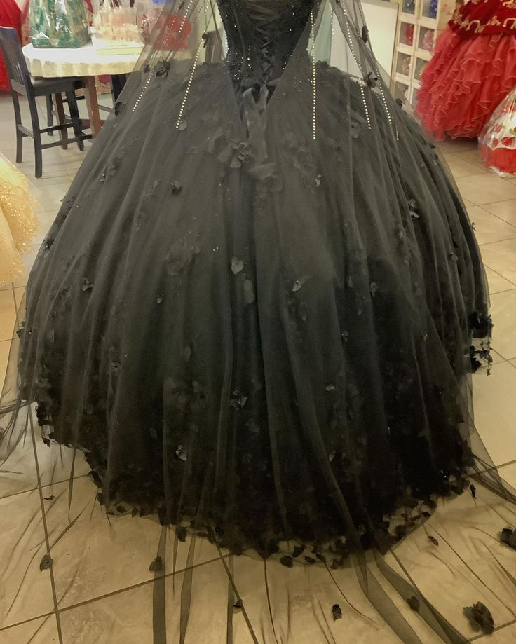 Black Ball Gown Quinceanera Dresses with Flowers,Sweet 16 Dresses Y5753