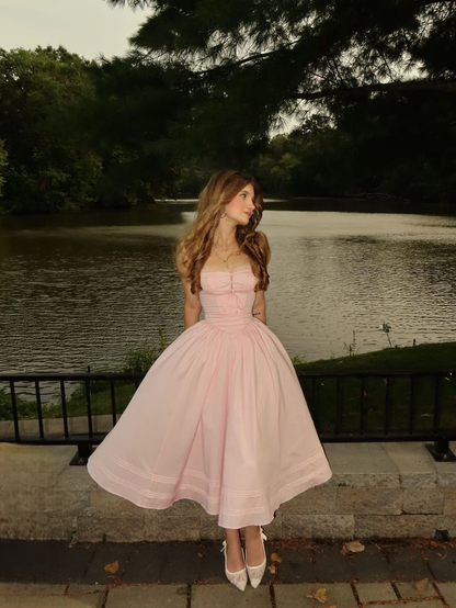 Cute Pink Satin A Line Birthday Outfits Long Party Dress SP867