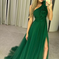Elegant Green One Shoulder Tulle Prom Dress For Women Y6159