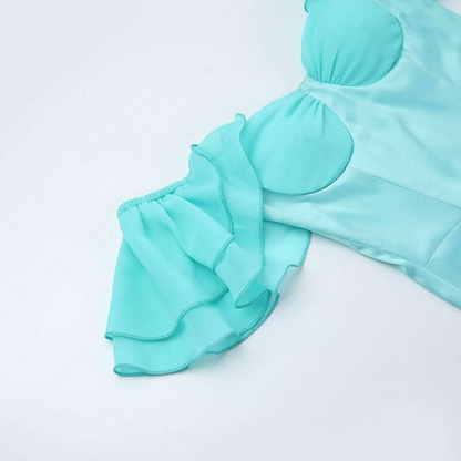 Classy Blue Satin Chiffon Off The Shoulder Party Dress,Mermaid Long Evening Dress Y8709