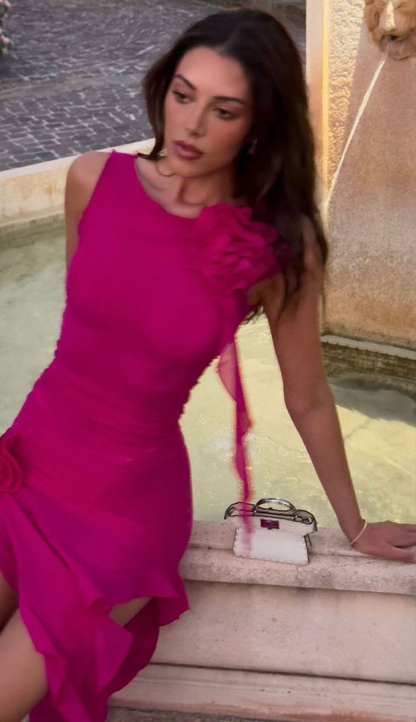 Sexy Hot Pink Sleeveless Chiffon Ruffle Short Graduation Homecoming Dress Cocktail Dress SP3379