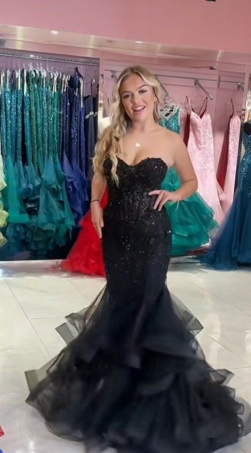 Black Mermaid Sweetheart Neckline Flounced Skirt Prom Dress Y5933