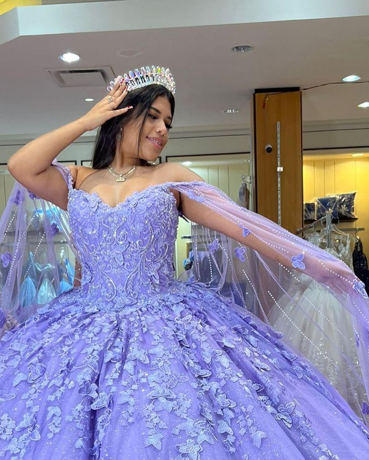 Luxurious Lavender Ball Gown With Butterflies,Sweet 16 Dress Y6755