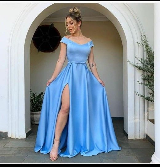 Classic Off The Shoulder Blue Prom Dress,Blue Evening Dress  Y4881