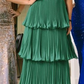 Green Strapless Ruffle Multi-Layer Long Prom Dress Y7373