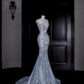 Beautiful Mermaid Sequin Beaded Evening Dress,Blue Tulle Prom Dress Y8690