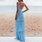 A-line Wide Straps Blue Sleeveless Floor Length Prom Dress,Blue Bridesmaid Dress Y981