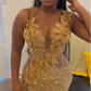Luxurious Gold Sequins Appliques Evening Dress Mermaid Prom Dress  Y7880