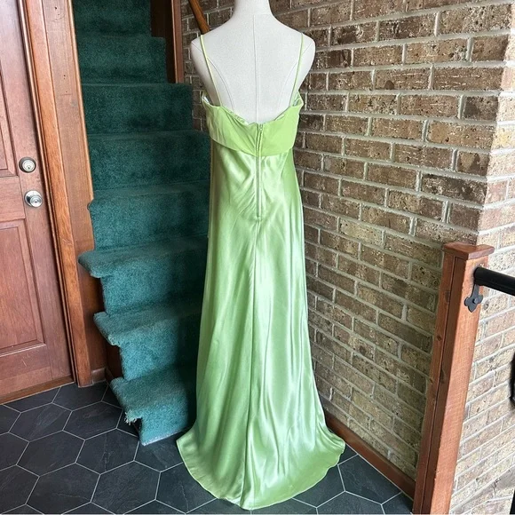 Simple Green Satin Chiffon Evening Dress,Long Prom Dress Y8201