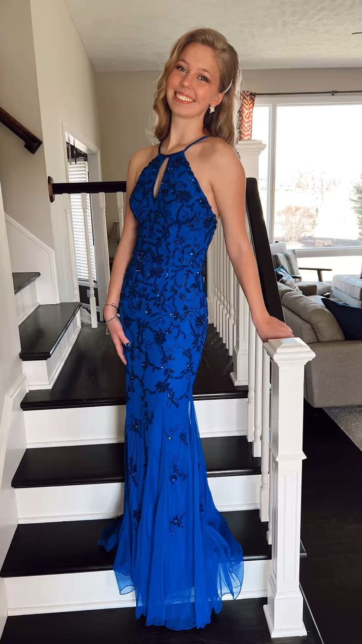 Glamorous Royal Blue Tulle Mermaid Prom Dress,Royal Blue Evening Gown Y5316