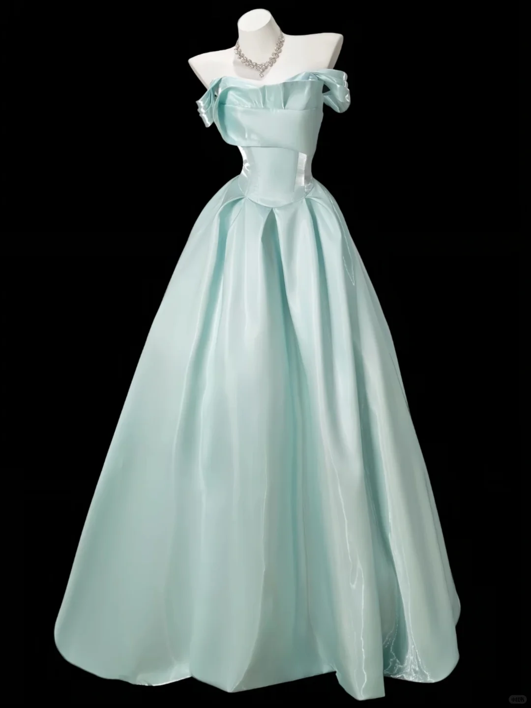 Classy Light Green Satin A Line Long Wedding Guest Dress,Off The Shoulder Party Dress Prom Gown SP2540
