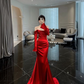 Classy Red Mermaid Long Sleeves Evening Dress Y6704