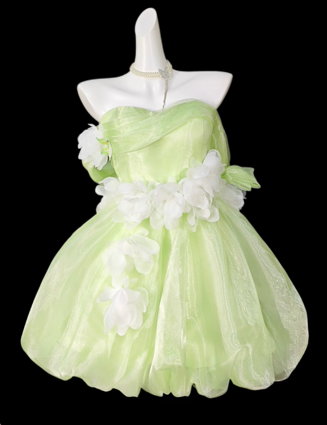 Glamorous Light Apple Green Tulle Appliques A Line Short Graduation Homecoming Dress,Off The Shoulder Short Prom Dress SP3548