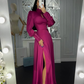 A-line Puff Sleeves Long Evening Dress With Split Y7015
