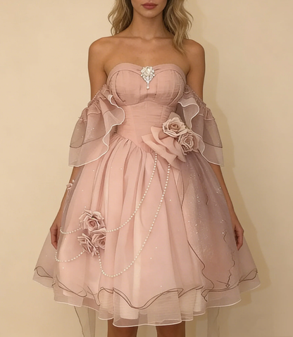 Classy Green Off Shoulder A-Line Floral Short Homecoming Dress Cute Mini Birthday Dress SP3786