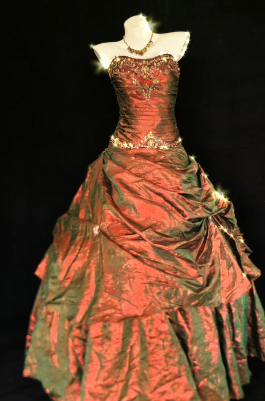 Retro Strapless Satin Pleated Beaded Ball Gown Long Birthday Party Dress SP1631