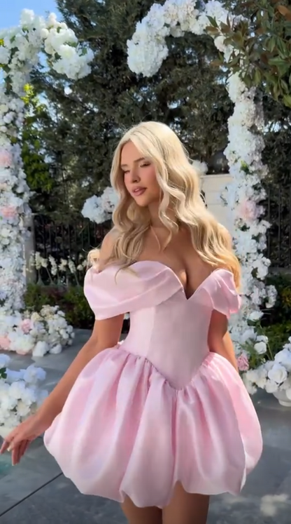 Cute Pink Off The Shoulder Short Homecoming Dress Mini 18th Birthday Outfits SP3922