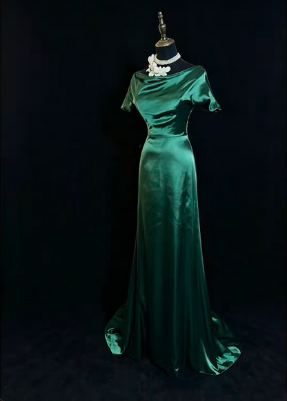 Elegant Emerald Green Satin Mermaid Party Dress Long Wedding Guest Dress SP2764