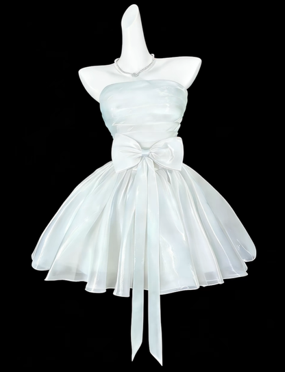 Elegant Mint Green Strapless Tulle Pleated A Line Short Homecoming Dress Birthday Dress SP3545