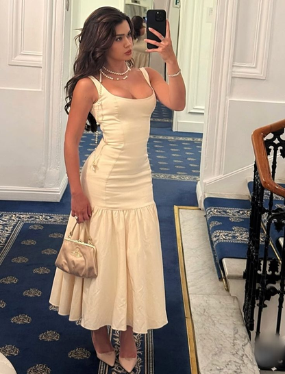 Stylish White Satin Pleated Mermaid Prom Dresses Long Evening Gown SP604