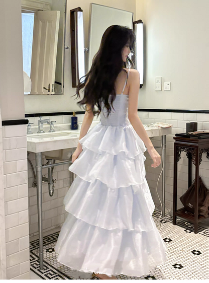 Shiny Spaghetti Straps Sky Blue Organza layered Long Party Dress Formal 21st Birthday Outfits SP1999