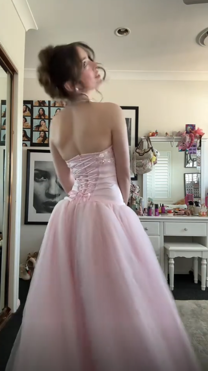 Sweet Strapless Pink Satin Tulle Sequin A Line Long Party Dress  SP4215