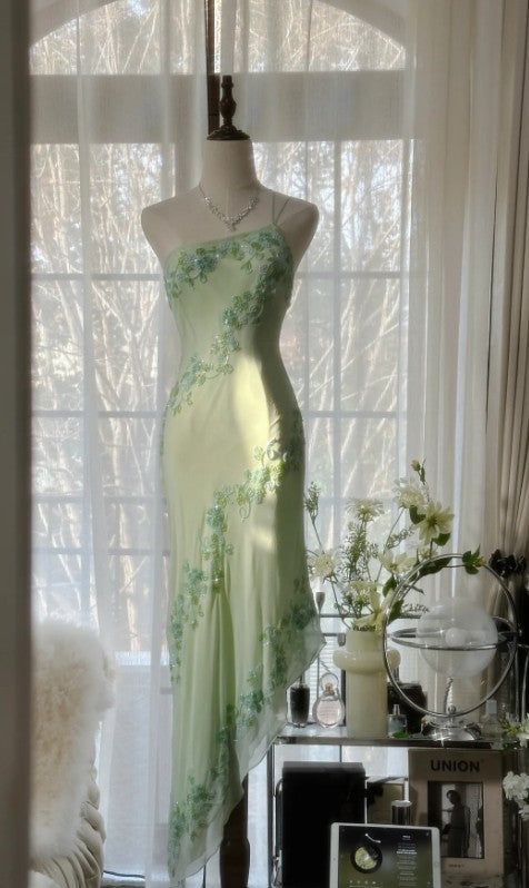 Elegant Green One Shoulder Chiffon Beaded Prom Dress,Mermaid Evening Dress Y8559