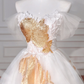 Gorgeous Gold Print Tulle Off The Shoulder Ball Gown,A Line Prom Dress Evening Dress Y8618