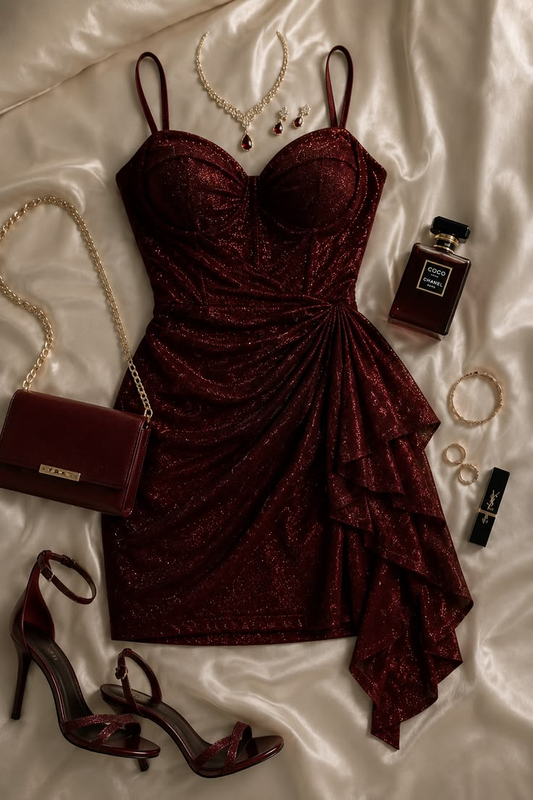 Sparkly Spaghetti Straps Burgundy Sequin Short 7th Grade Homecoming Dress Mini Birthday Dress SP2721