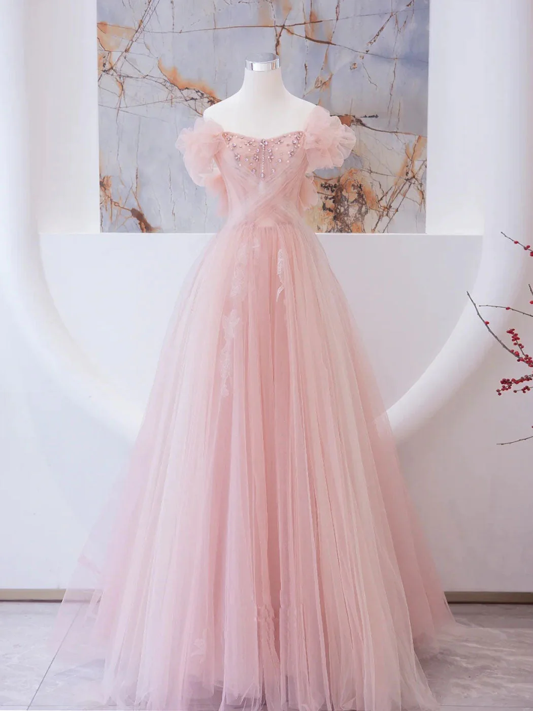 Pink Long Prom Dress, Pink A line Formal Graduation Dresses,Y2413