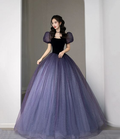 Purple Tulle Sequin Long Princess Dress Evening Gown Y5619