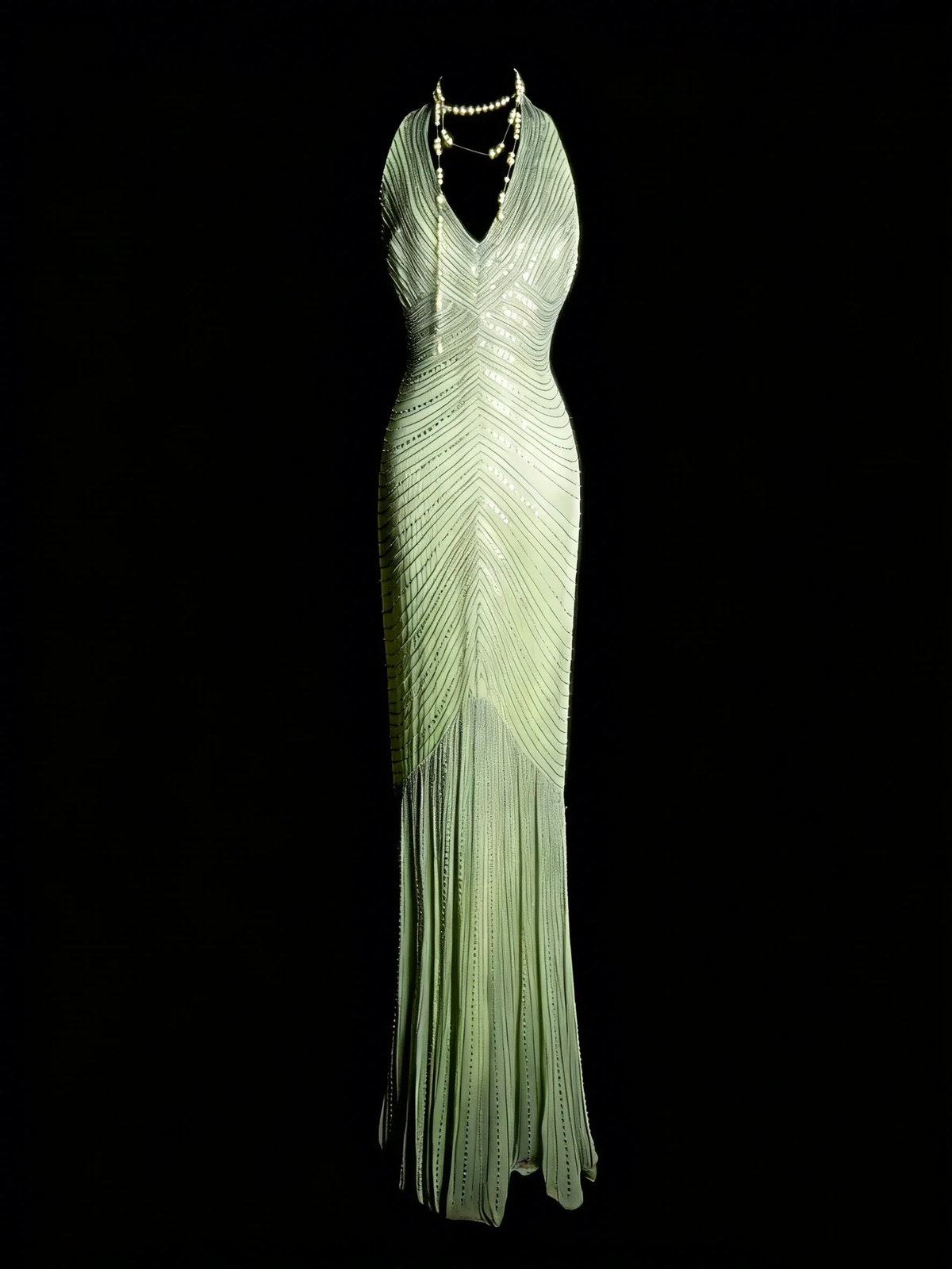Elegant Halter V Neck Chiffon Sequin Beaded Long Birthday Prom Gown Mint Green Mermaid Party Dress SP4100