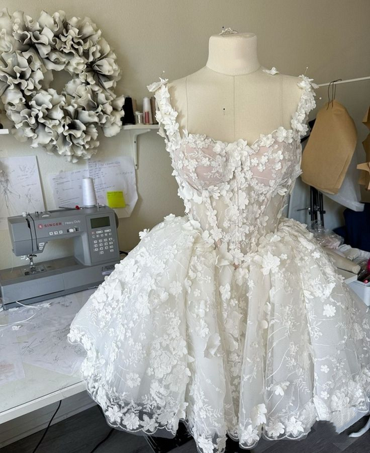Cute White Tulle Lace Appliques A Line Short Graduation Homecoming Dress Birthday Outfits SP25