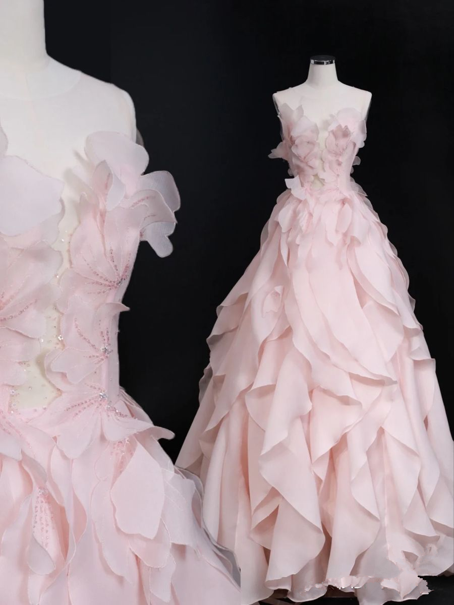 Dreamy Pink Ruffles Princess Dress,Pink Ball Gown Y1971