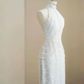 Classy White  Sequins Pearls Chain Sheath Long Prom Dress Evening Dress Y8670