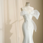 Pretty White Strapless Satin Organza Bow Mermaid Evening Dress,Formal Prom Dress Wedding Dress Y8679