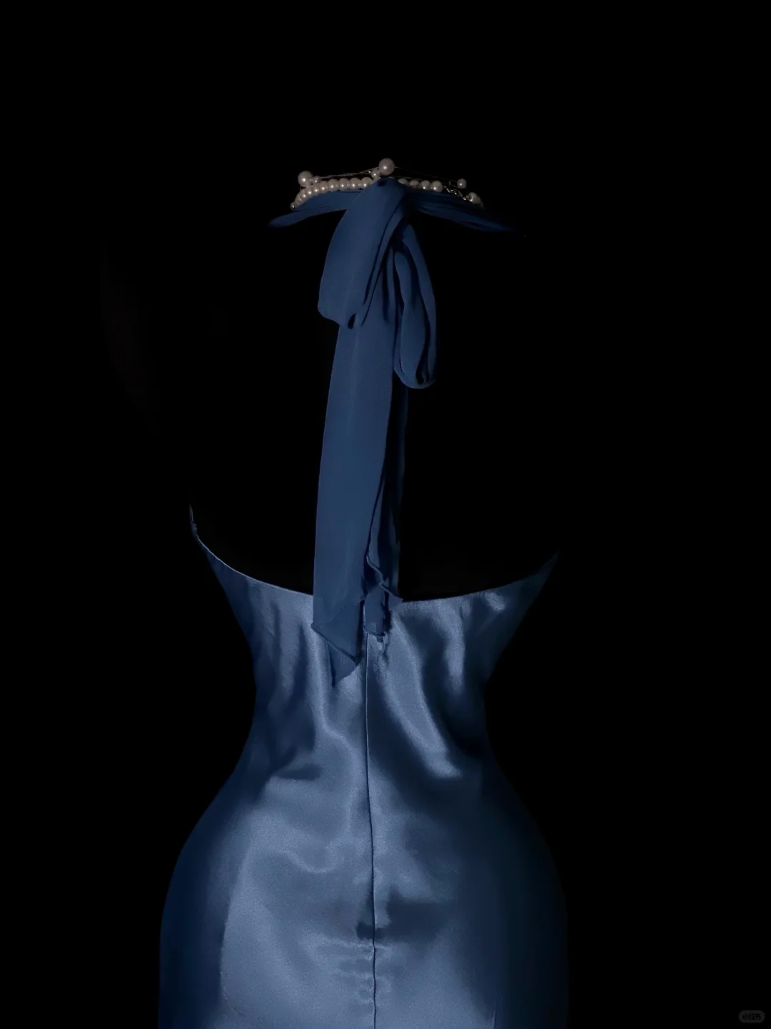 Classy Halter V Neck Satin Chiffon Mermaid Long Party Dress Blue Long Birthday Prom Dress SP4063