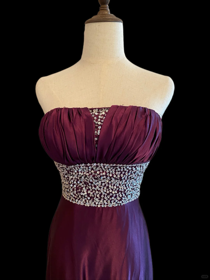 Pretty Purple Satin Sequin Mermaid Long Party Dress Birthday Prom Dress SP4092