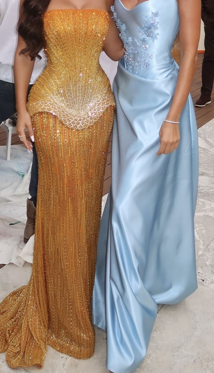 Elegant Strapless Mermaid Long Party Dress Birthday Prom Dresses SP858