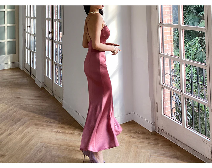 Glamorous Mermaid Backless Cross-up Satin Prom Dress  Y2669