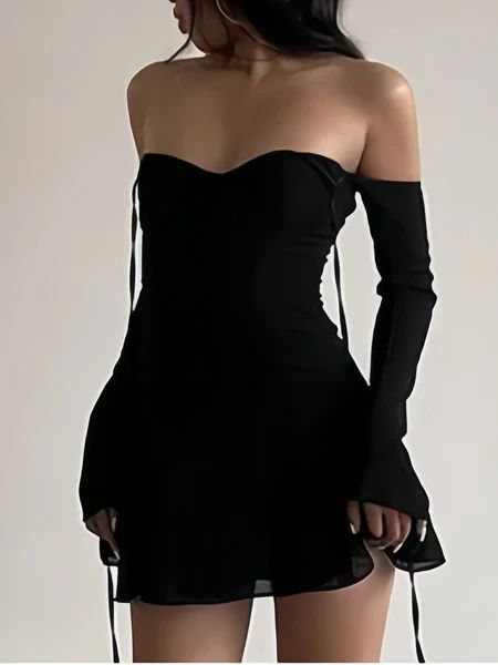 Elegant Off The Shoulder Black Chiffon Short Graduation Homecoming Dress Cocktail Dress SP06