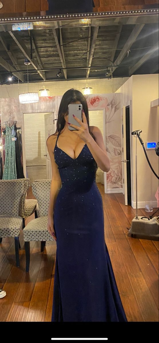 Elegant Navy Blue Mermaid Prom Dress,Navy Blue Evening Gown  Y6779